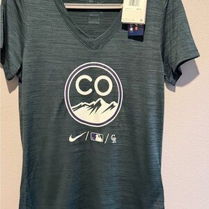 NWT Nike Women's Dark Green V-Neck Graphic Tee